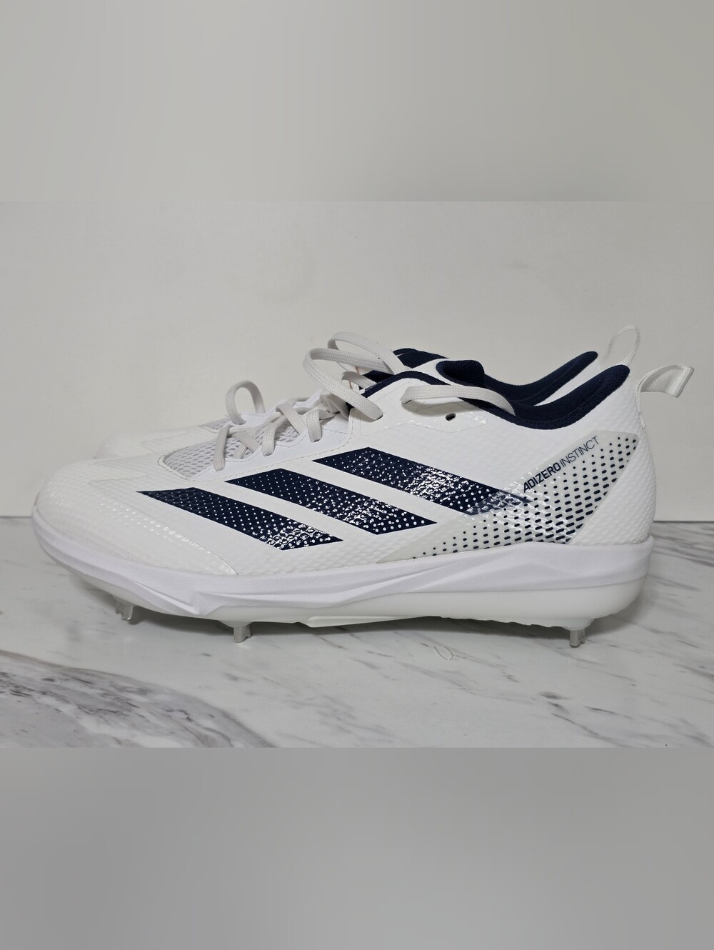 adidas Men’s White and Navy Baseball Cleats - Adizero Instinct